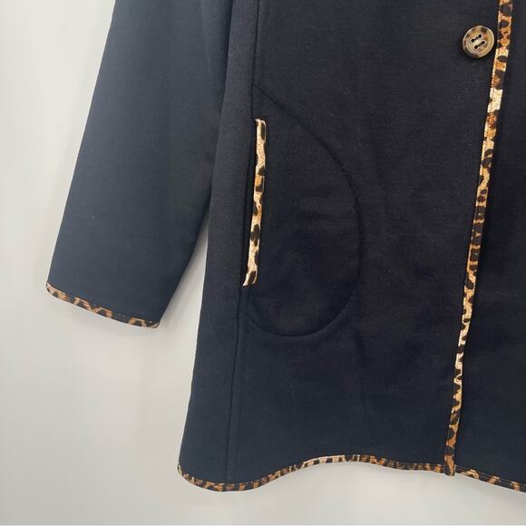 SOFT SURROUNDINGS Reversible Coat Size Small Plaid Leopard Black Wool Blend NWT - Picture 2 of 14